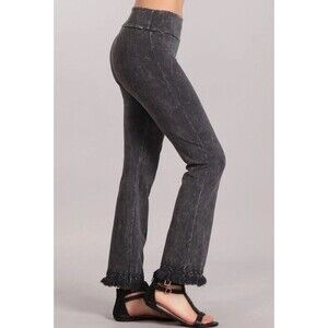 Chatoyant Mineral Wash Ankle Length Crochet Fringe Dark Ash Grey Large